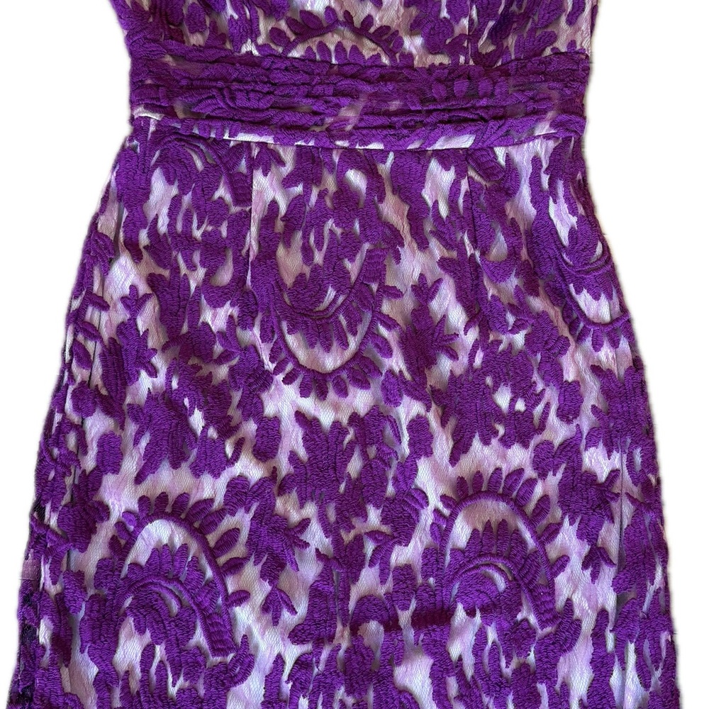 Elegant Purple Lace Dress Adrianna Papell 4P knew Length Business Casual Date